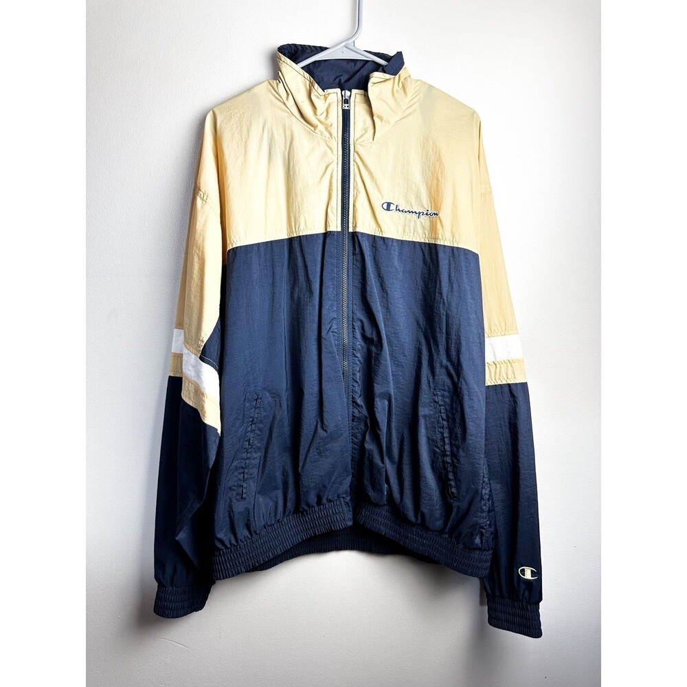Vintage 90's Champion Mens Colorblock Full Zip Windbreaker Yellow Blue XL